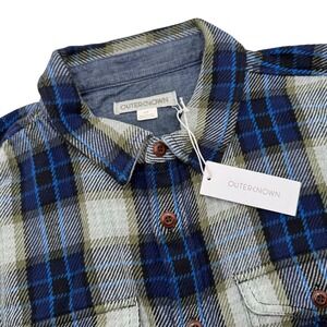 Outerknown Blanket Shirt Men's Small Blue Olive Plaid Organic Cotton 1310205 New